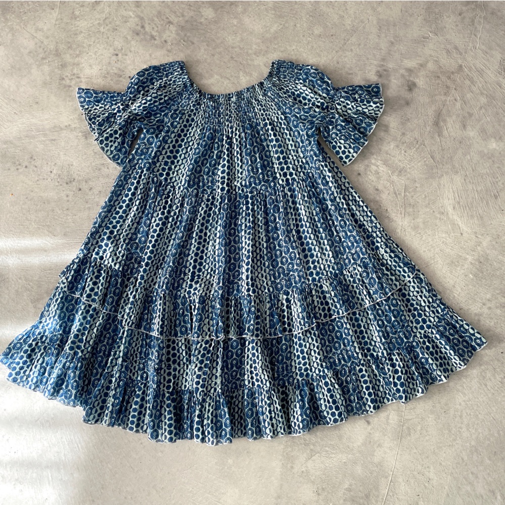 Vintage Ibiza block print tiered cotton dress